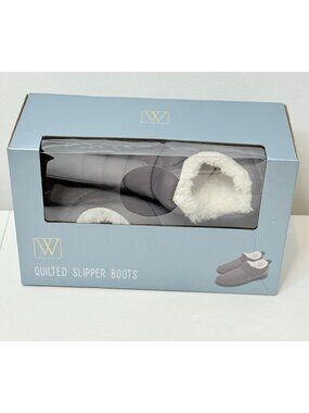 Wayland Square Mens L 9-10 Quilted Slipper Boots Gray Faux Fur